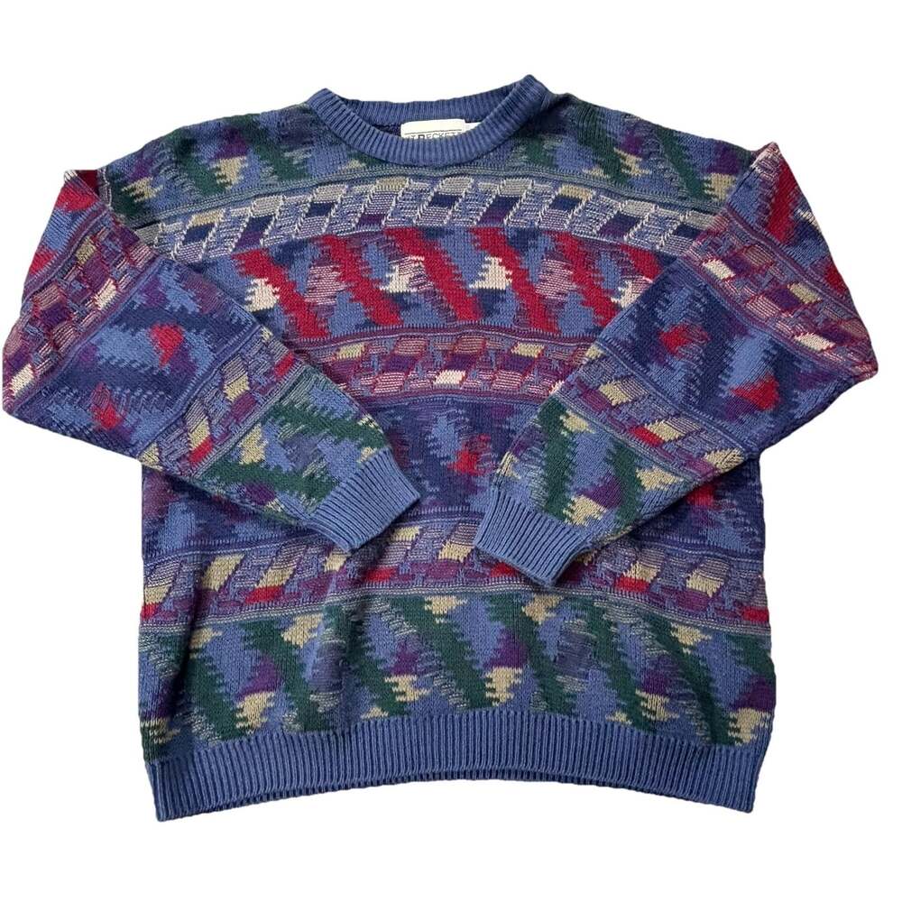 J.T. Beckett Sweater Men's Medium Multicolor Knit Abstract Geometric 90s